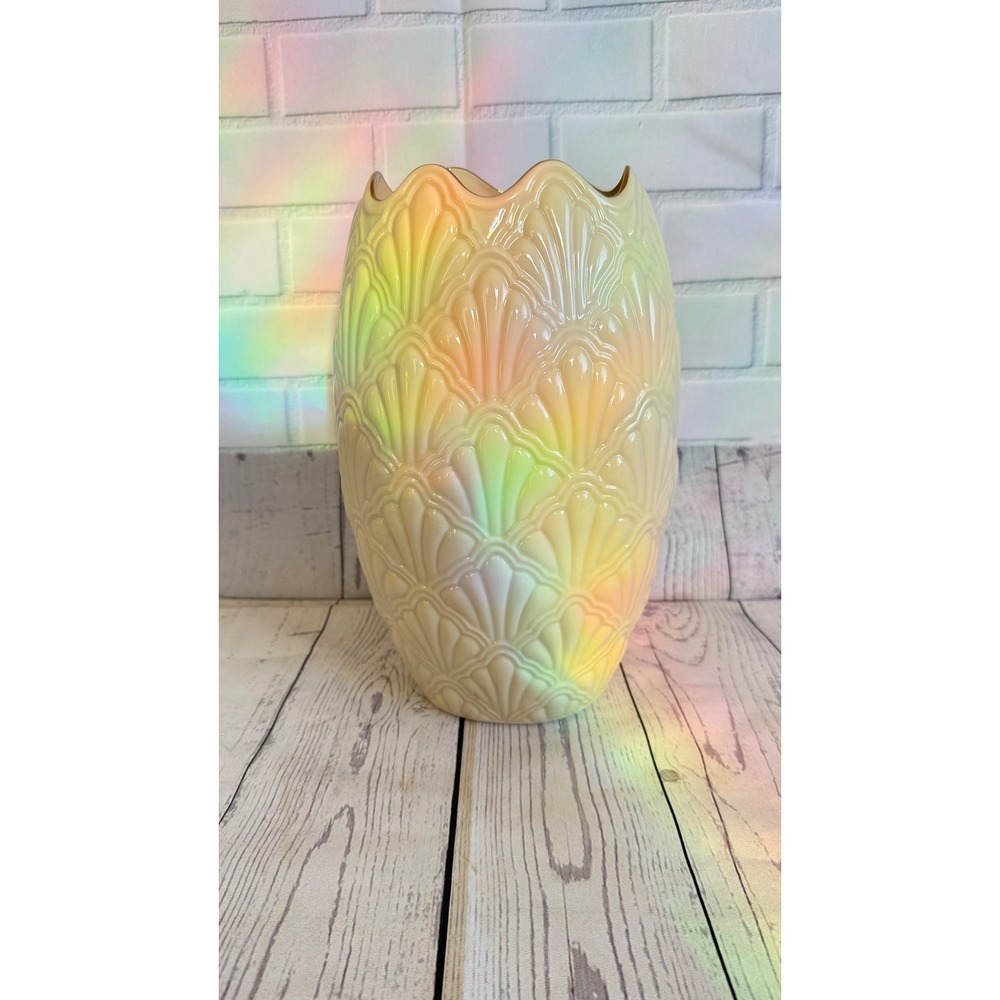 Lennox Scalloped Shell Vase Pearlescent Decor 10 inch